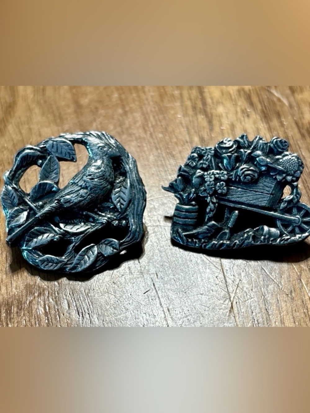 Birds & Blooms Limited Edition Pewter Wheelbarrow 2001, Cardinal 1999 pins